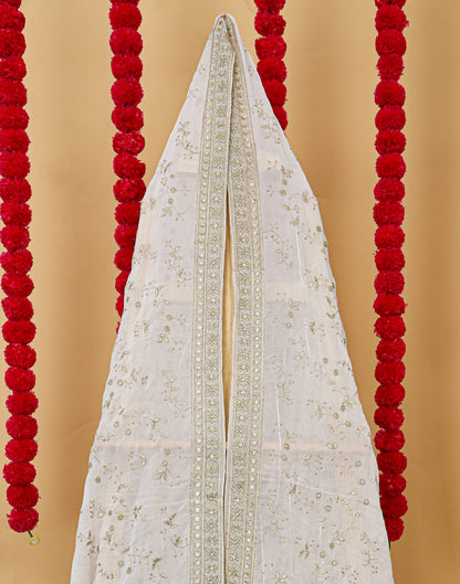 Royal White Georgette Dupatta with Golden Zari Embroidery