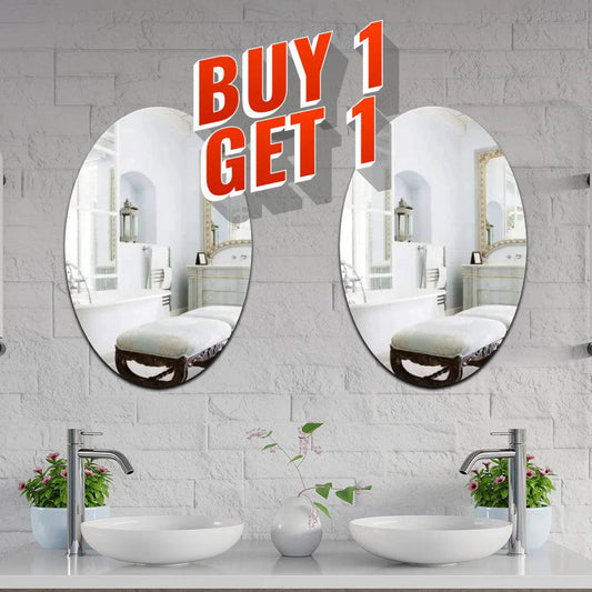 Mirror Sticker for Wall(Oval+Rectangular) Pack of 2 (BUY 1 GET 1 FREE)